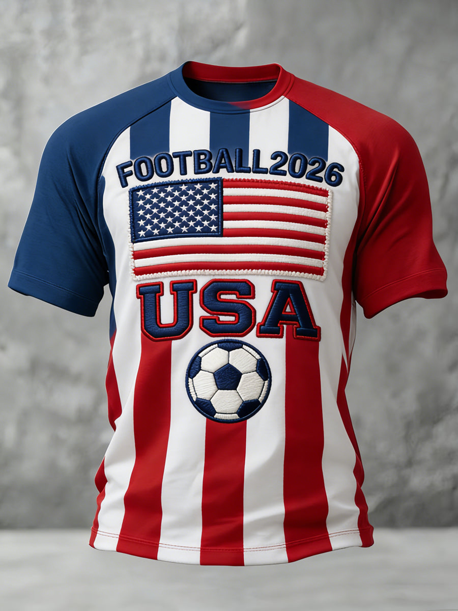 USA Football Printed Vintage Fashion Loose Short Sleeve T-Shirt