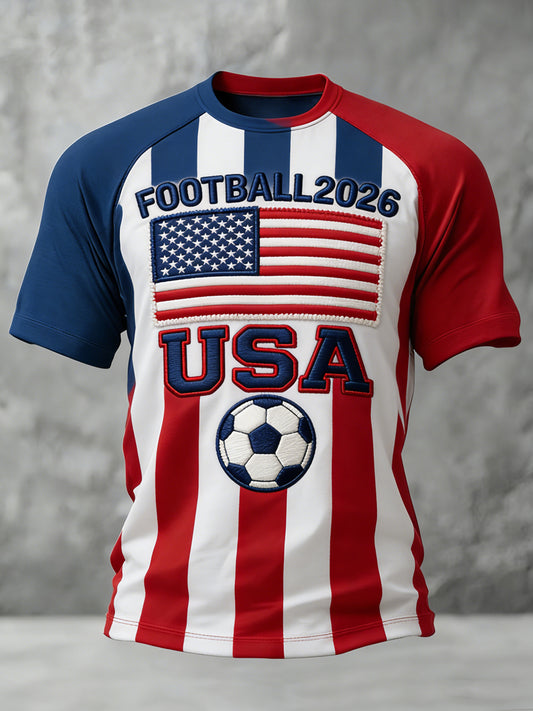 USA Football Printed Vintage Fashion Loose Short Sleeve T-Shirt