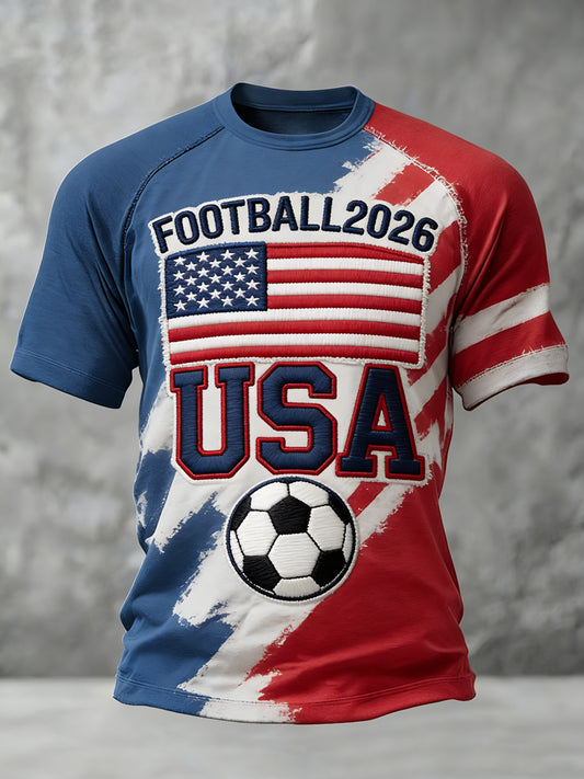 USA Football Printed Vintage Fashion Loose Short Sleeve T-Shirt