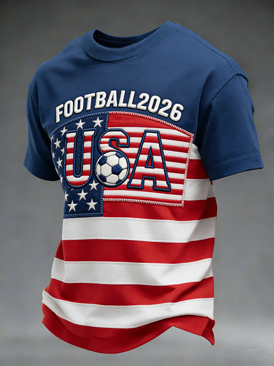 USA Football Printed Vintage Fashion Loose Short Sleeve T-Shirt