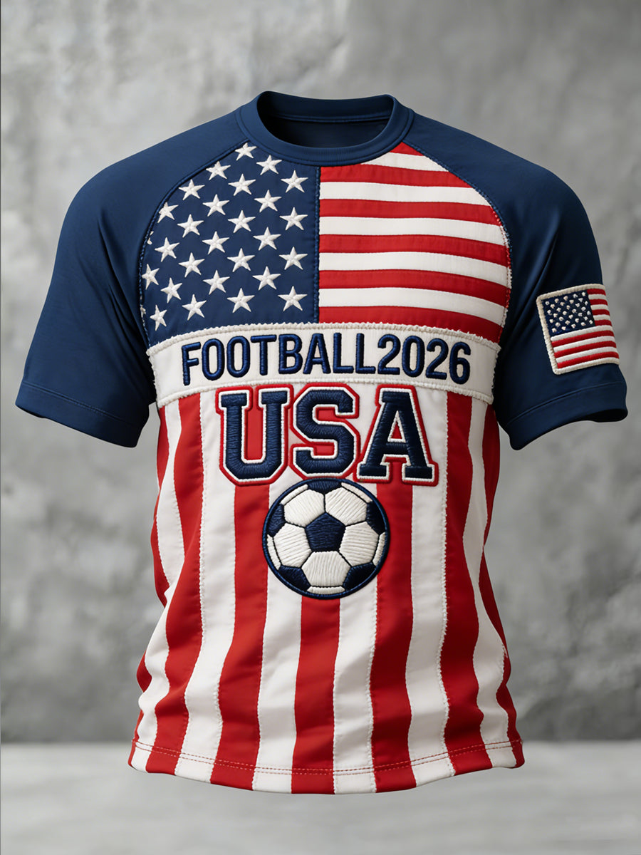 USA Football Printed Vintage Fashion Loose Short Sleeve T-Shirt