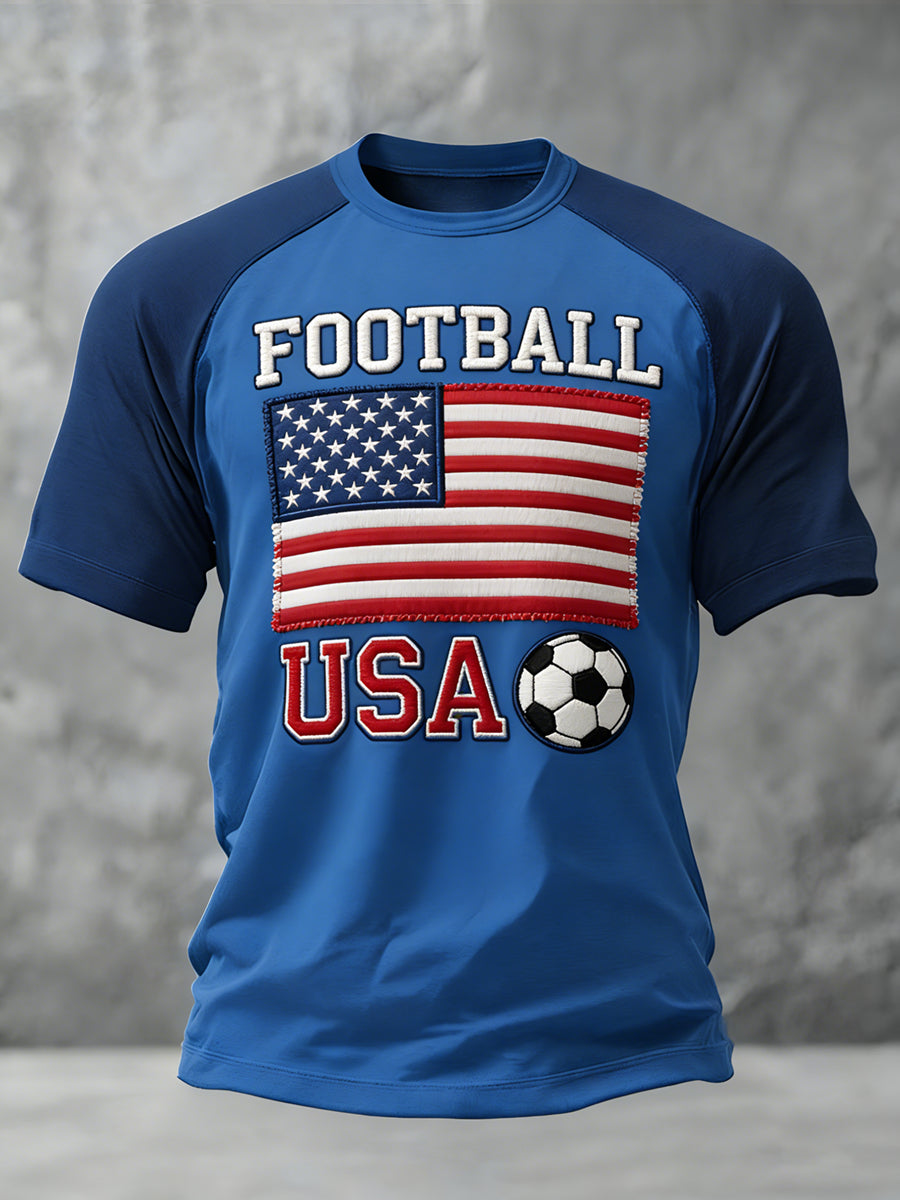USA Football Printed Vintage Fashion Loose Short Sleeve T-Shirt