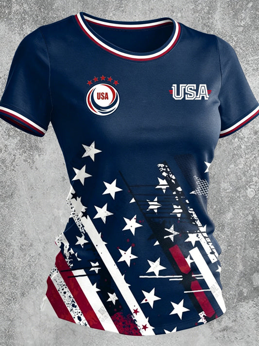 USA Soccer Printed Vintage Fashion Loose Short Sleeve T-Shirt