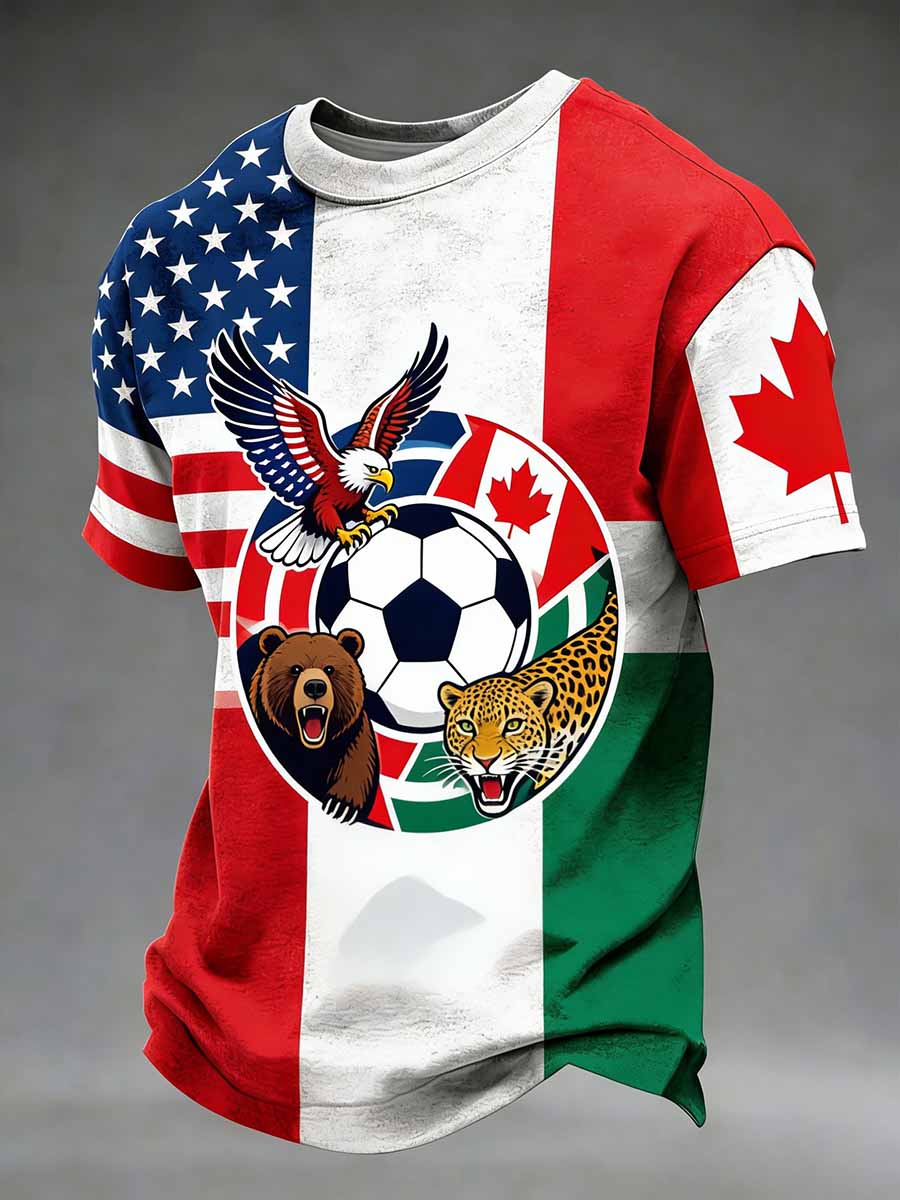 Men's World Football Tournament Pattern Print Casual T-Shirt