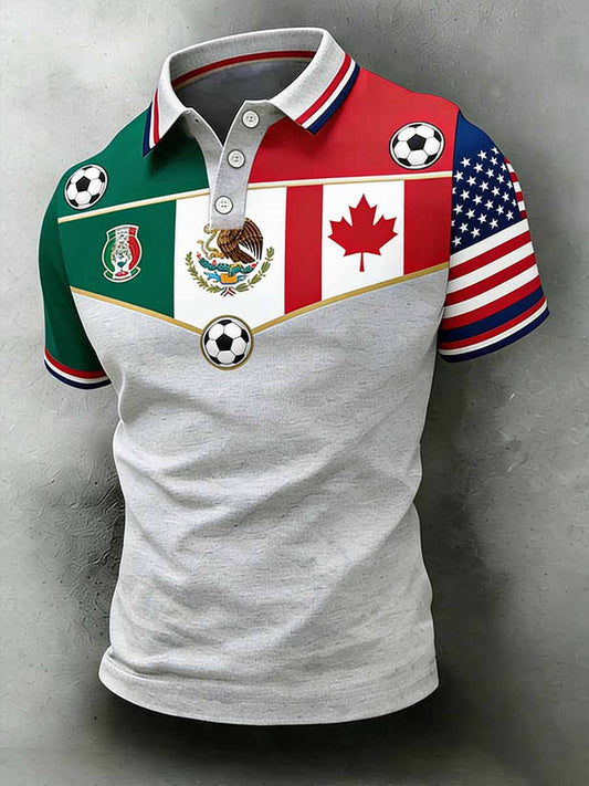 Men's World Football Tournament Pattern Print Casual Polo Shirt