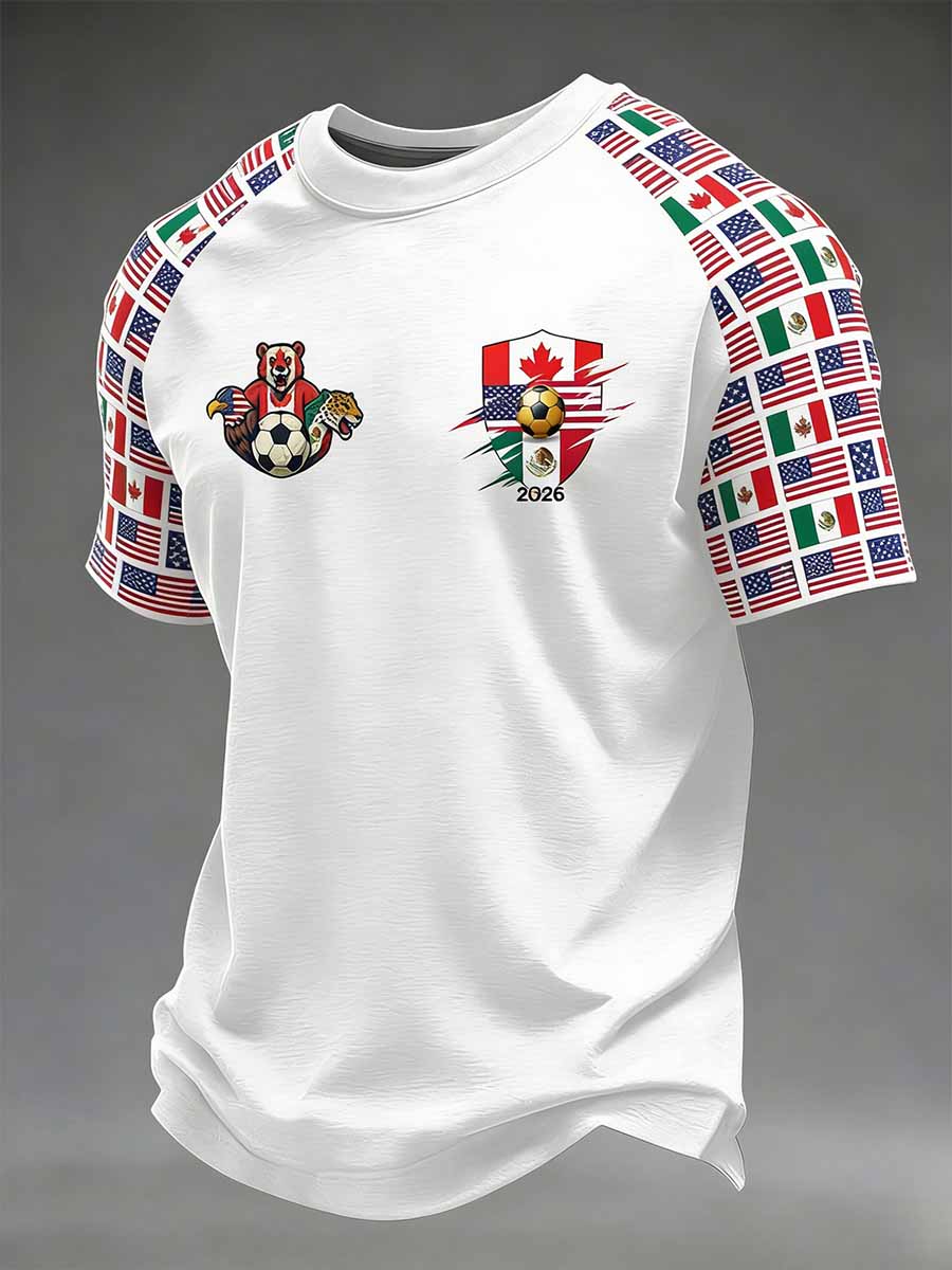 Men's World Football Tournament Pattern Print Casual T-Shirt
