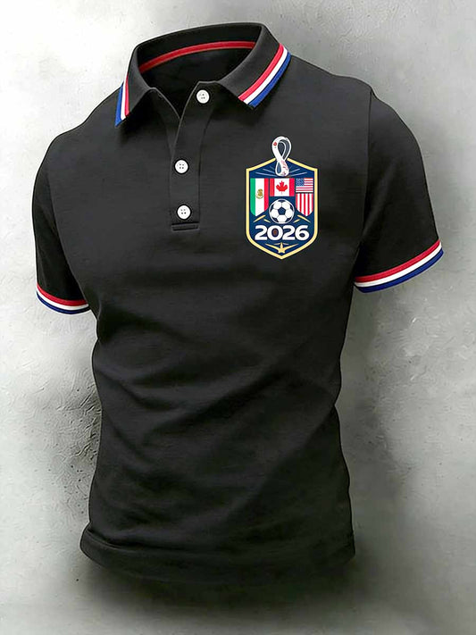 Men's World Football Tournament Pattern Print Casual Polo Shirt