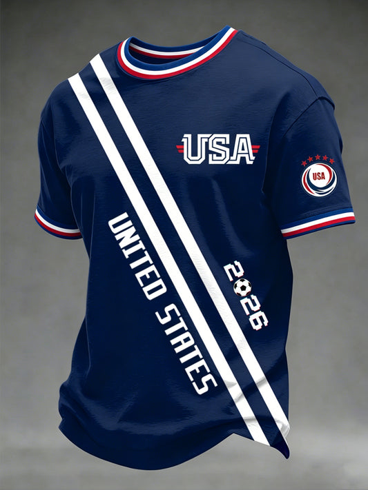 Football USA Printed Vintage Fashion Loose Short Sleeve T-Shirt