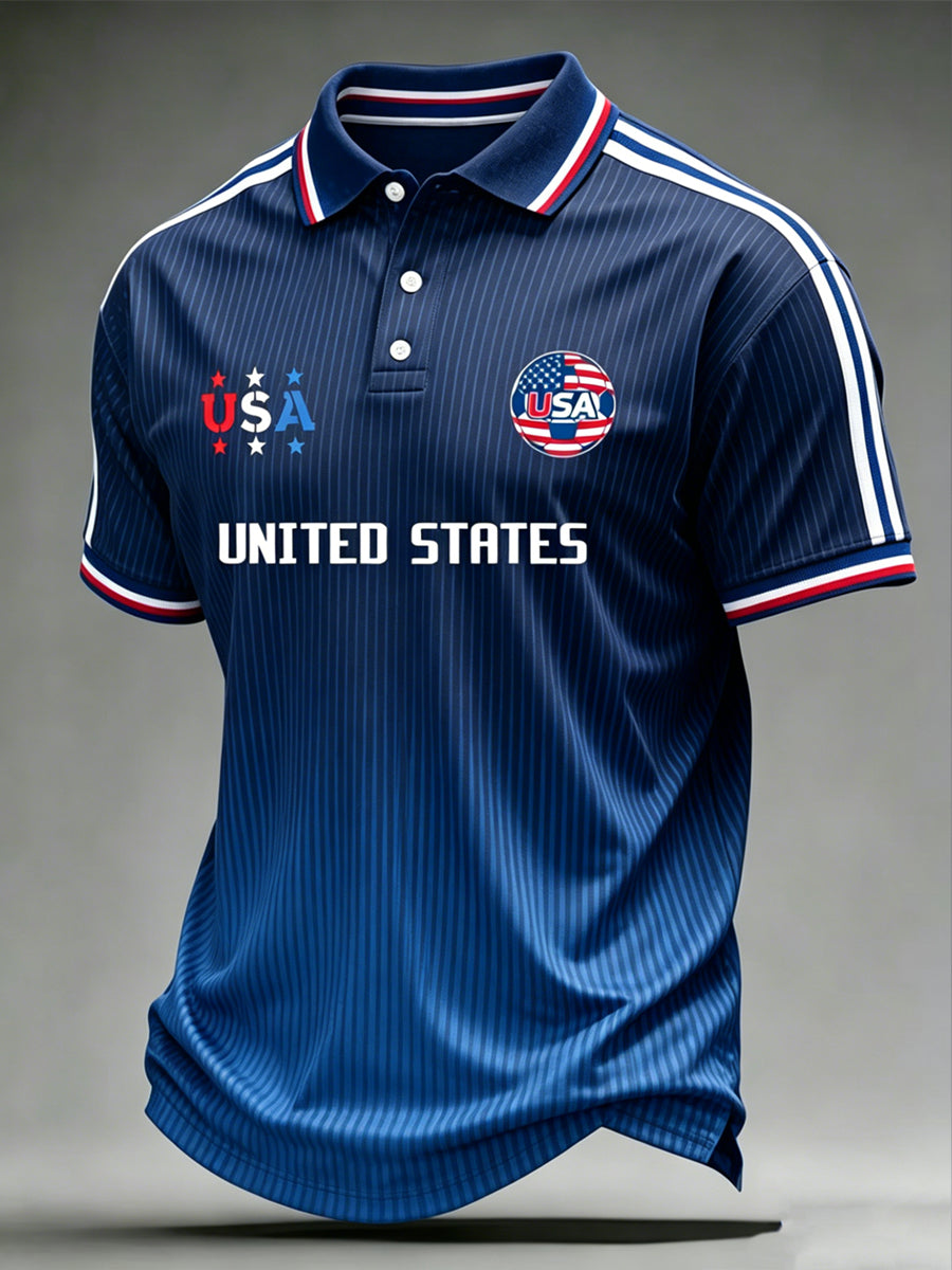 Men's Football USA Polo Neck Short Sleeve T-Shirt