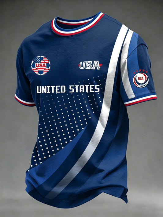 Football USA Printed Vintage Fashion Loose Short Sleeve T-Shirt