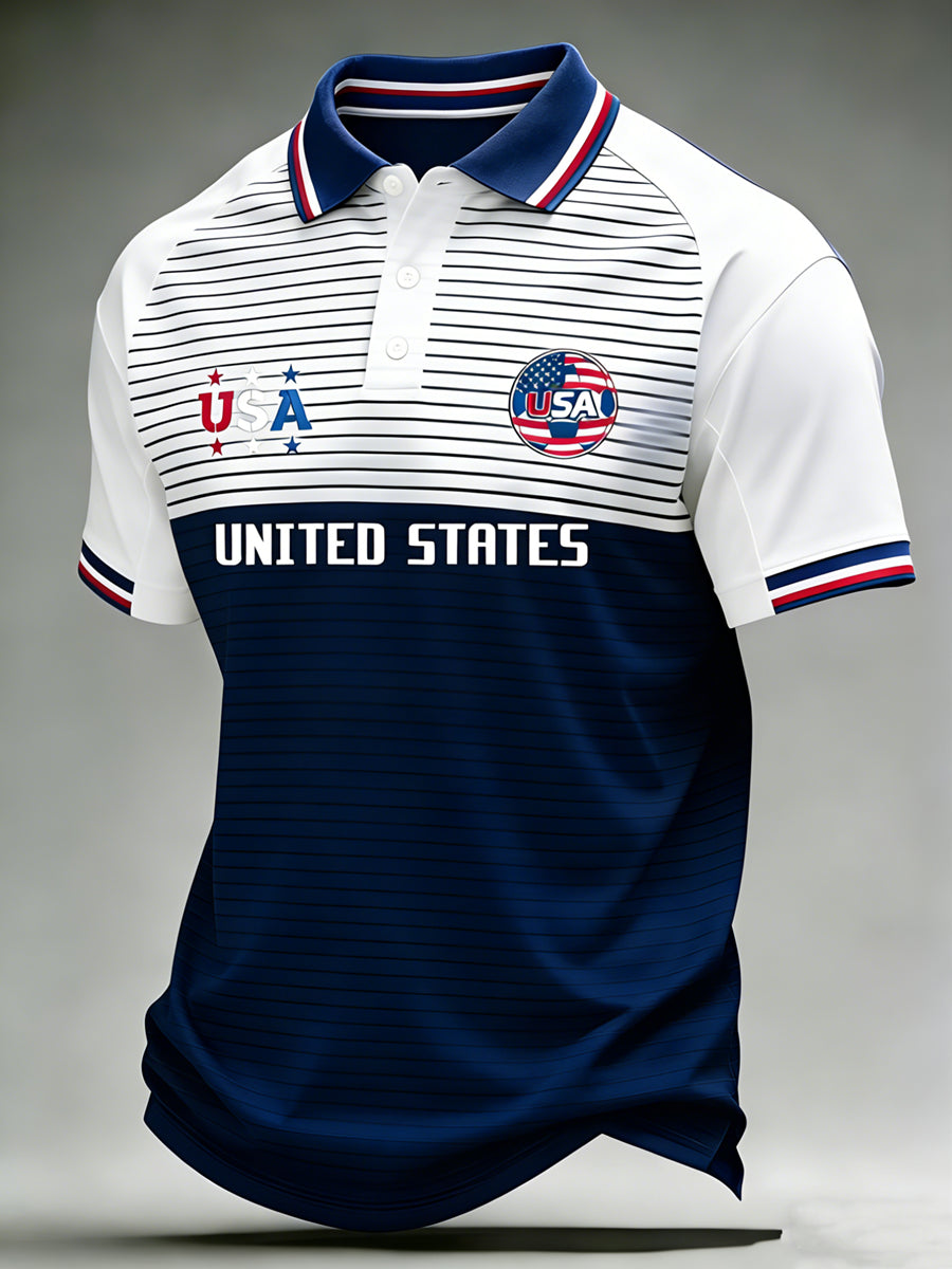 Men's Football USA Polo Neck Short Sleeve T-Shirt