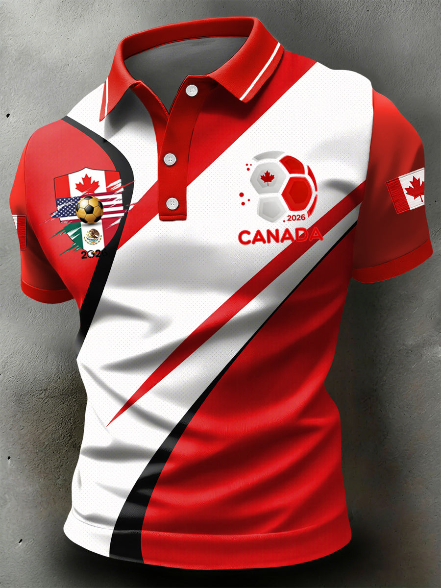 Retro Canada 2026 Soccer Art Casual Polo Shirt