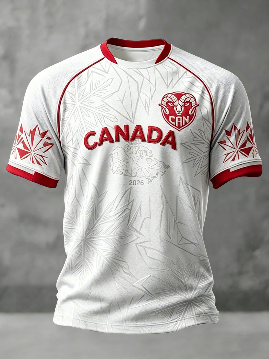 Retro Canada 2026 Soccer Maple Leaf Art Casual T-Shirt