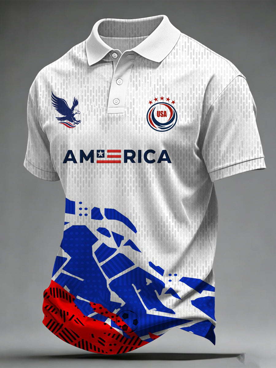 Men's USA Football Print Polo Collar Casual Short Sleeved Shirt