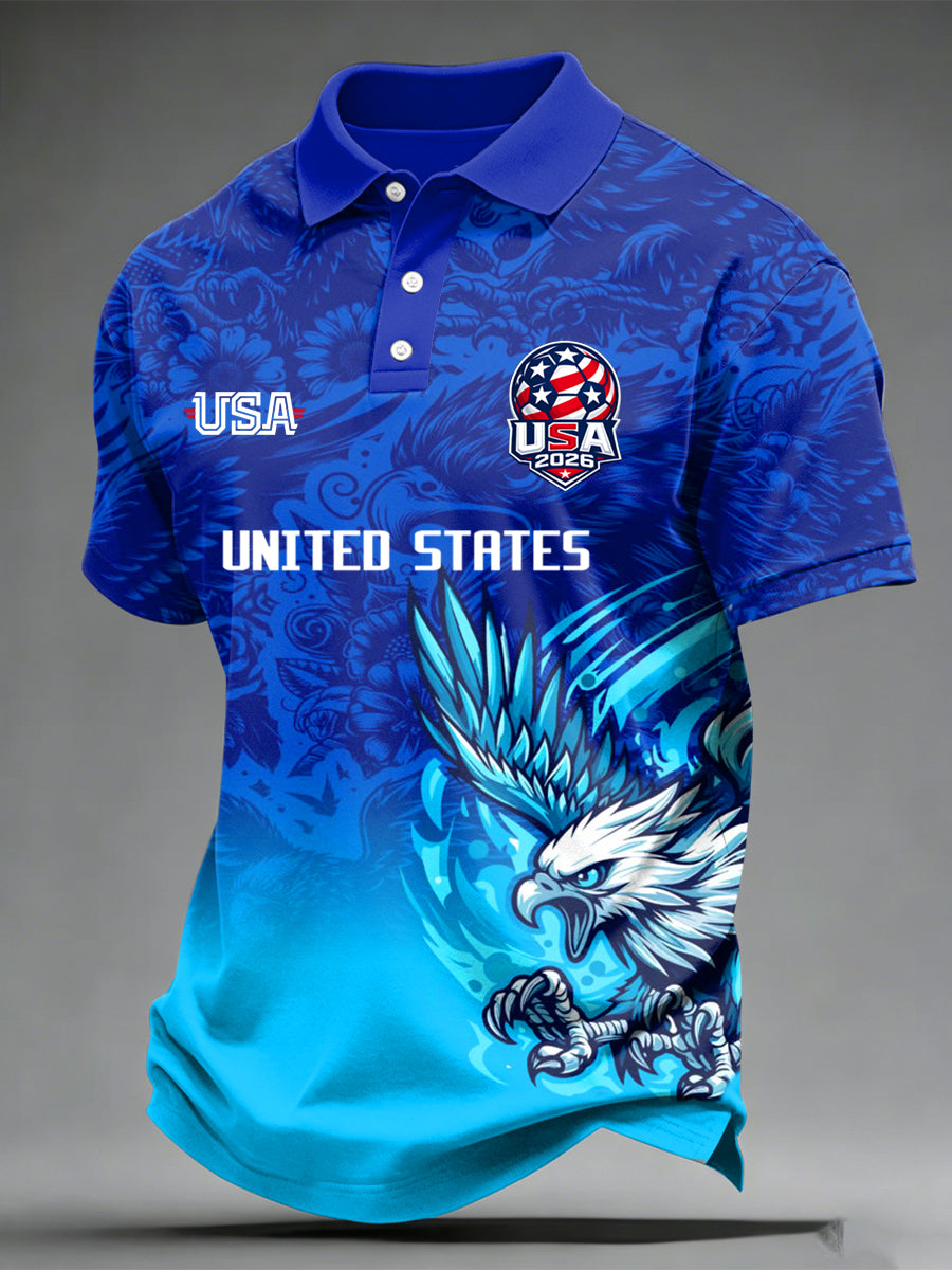 Men's USA Football Print Polo Collar Casual Short Sleeved Shirt