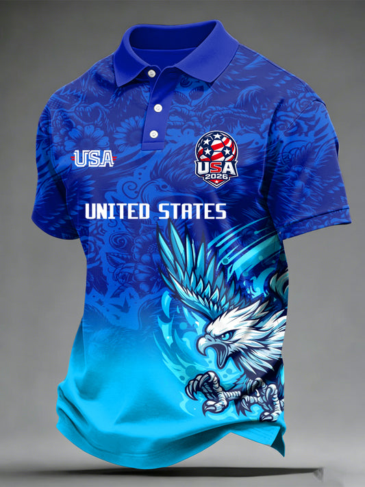 Men's USA Football Print Polo Collar Casual Short Sleeved Shirt