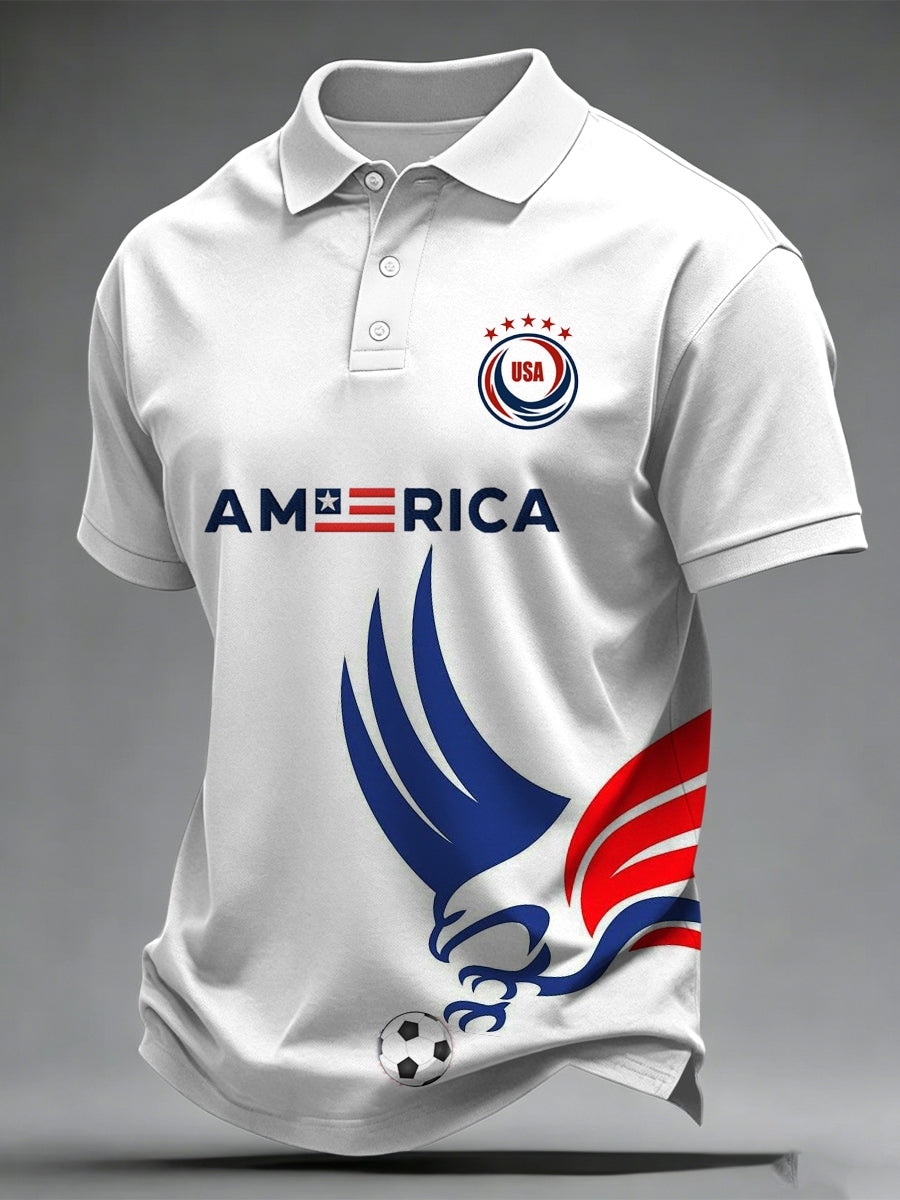 Men's USA Football Print Polo Collar Casual Short Sleeved Shirt