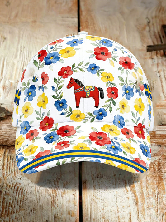Unisex Swedish Dala Horse-Themed Art Print Hat