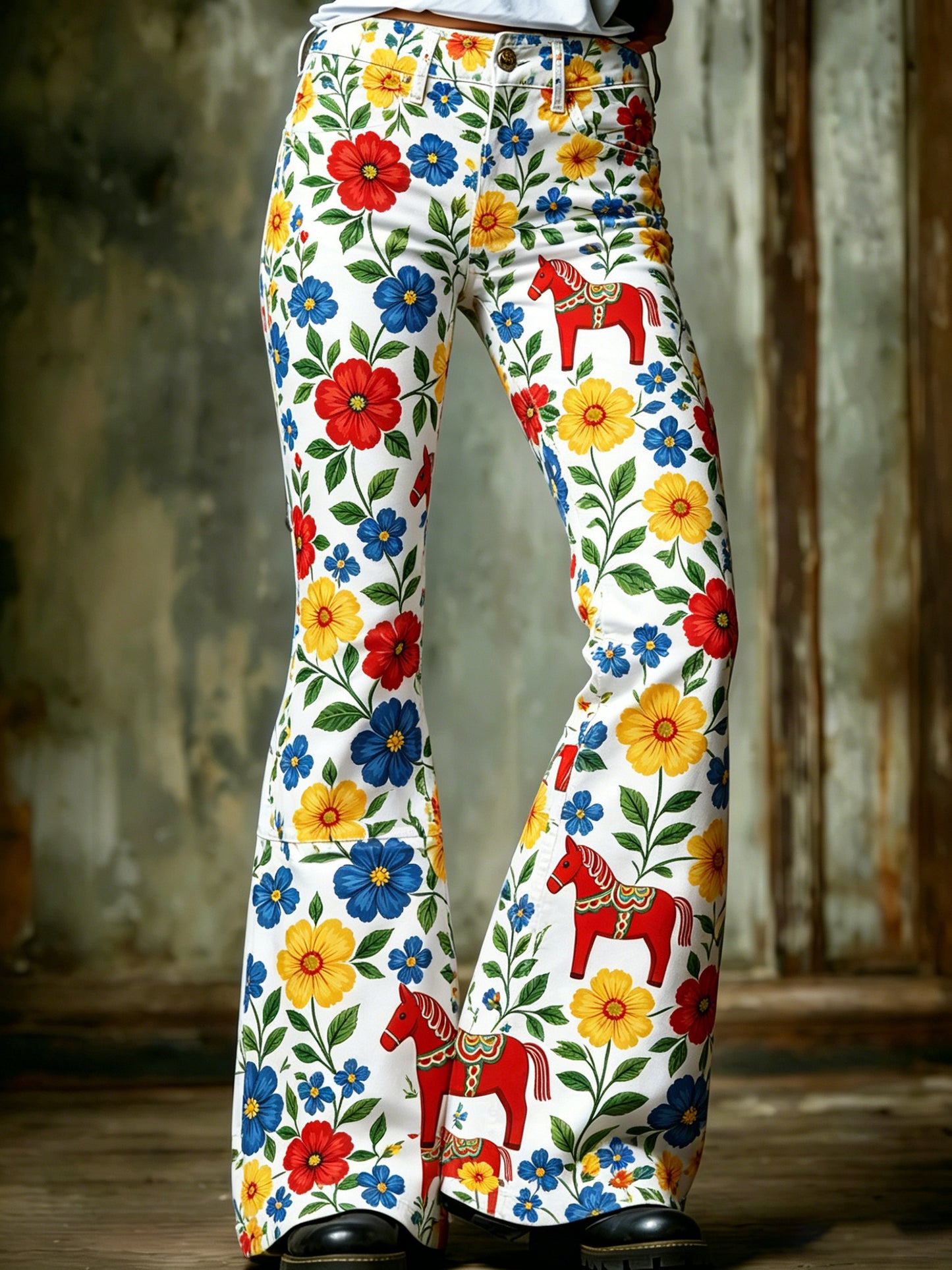 Women's Swedish Midsummer Festival Commemorative Art Print Trousers