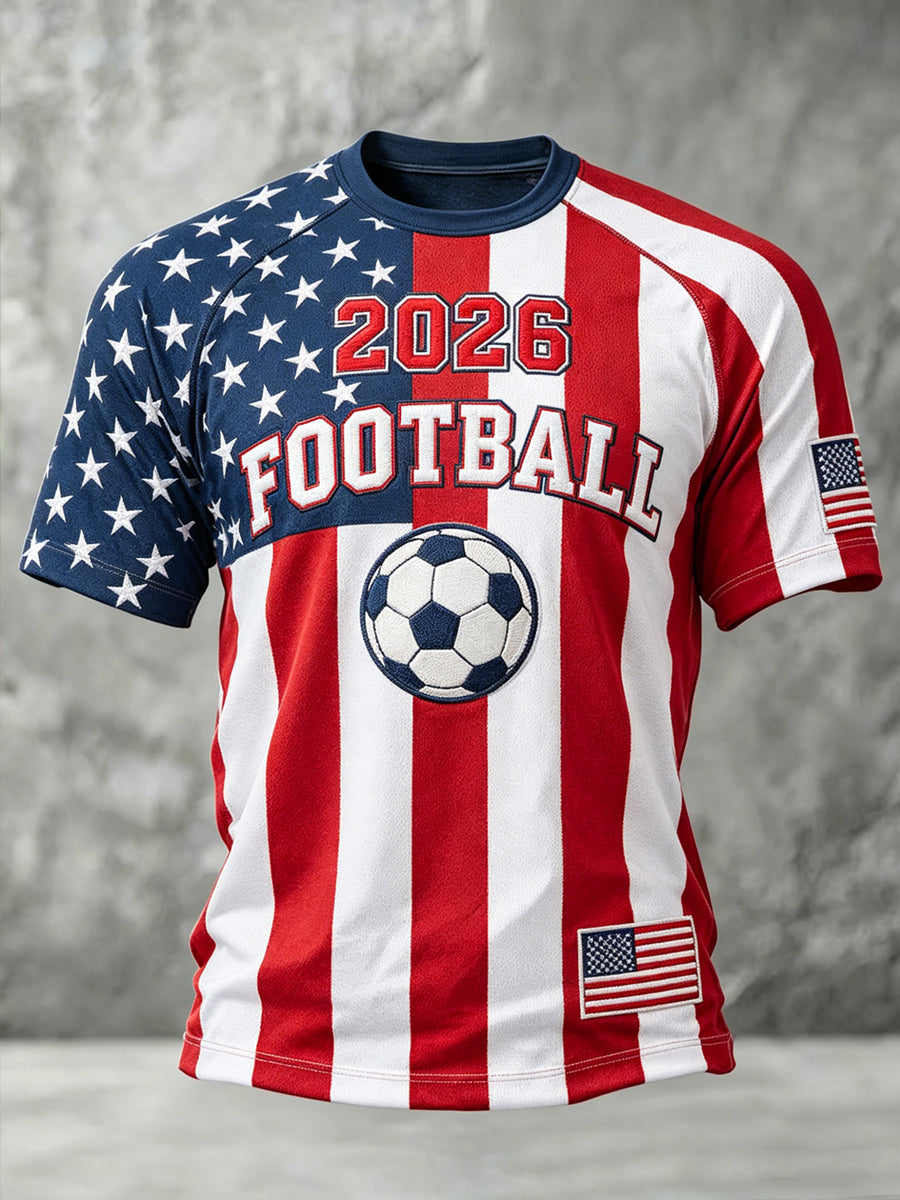 USA Football Printed Vintage Fashion Loose Short Sleeve T-Shirt