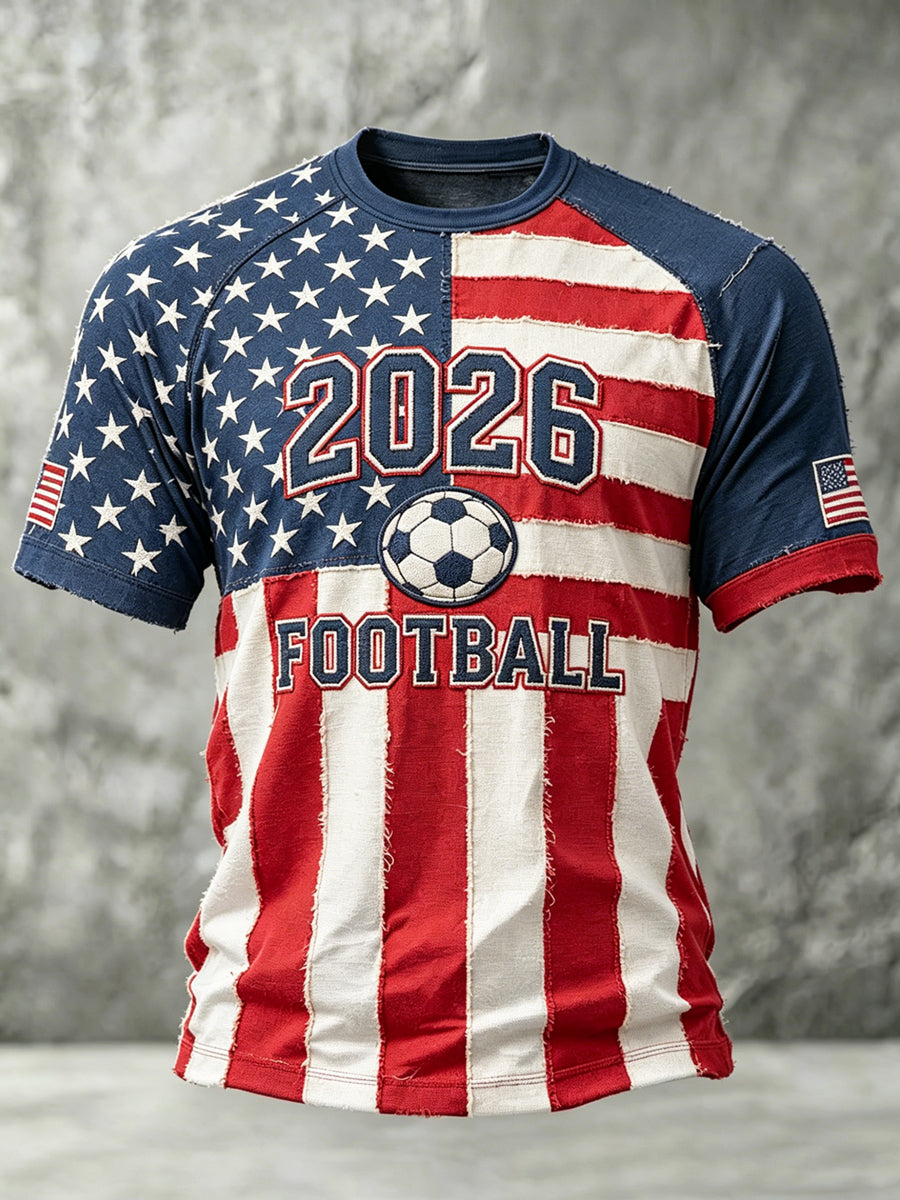 USA Football Printed Vintage Fashion Loose Short Sleeve T-Shirt