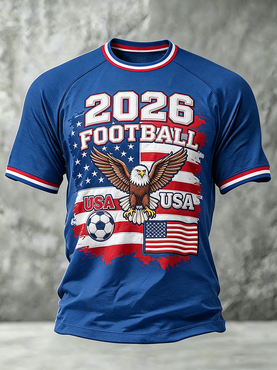 USA Football Printed Vintage Fashion Loose Short Sleeve T-Shirt