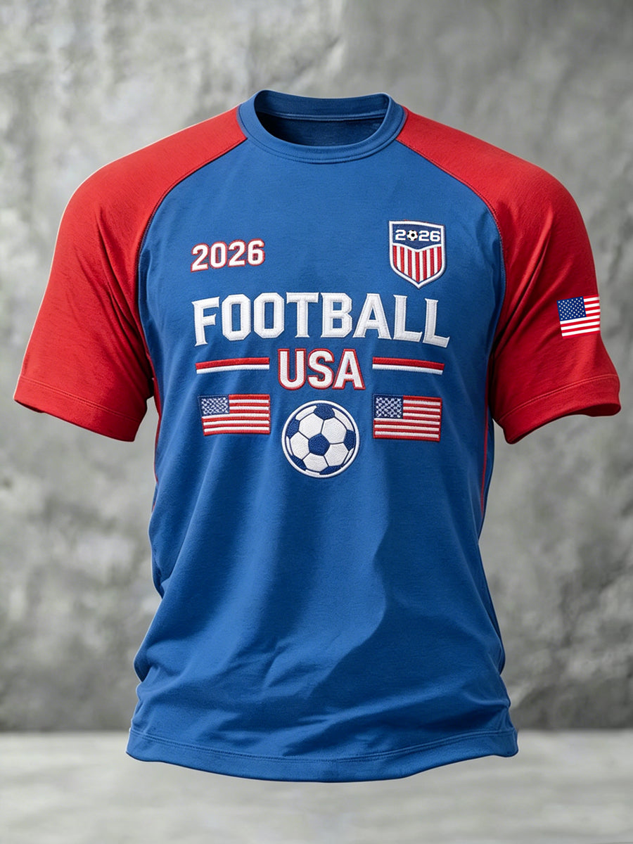 USA Football Printed Vintage Fashion Loose Short Sleeve T-Shirt