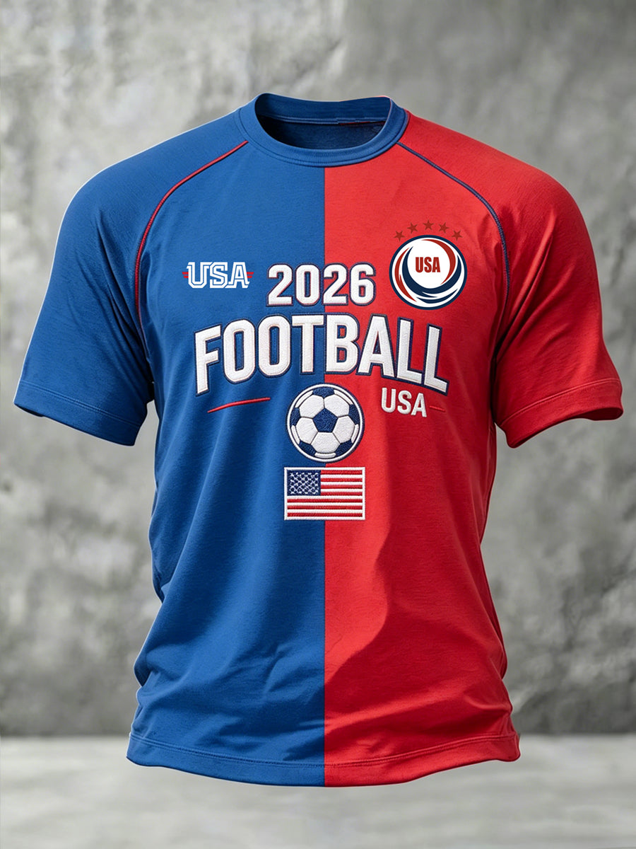 USA Football Printed Vintage Fashion Loose Short Sleeve T-Shirt