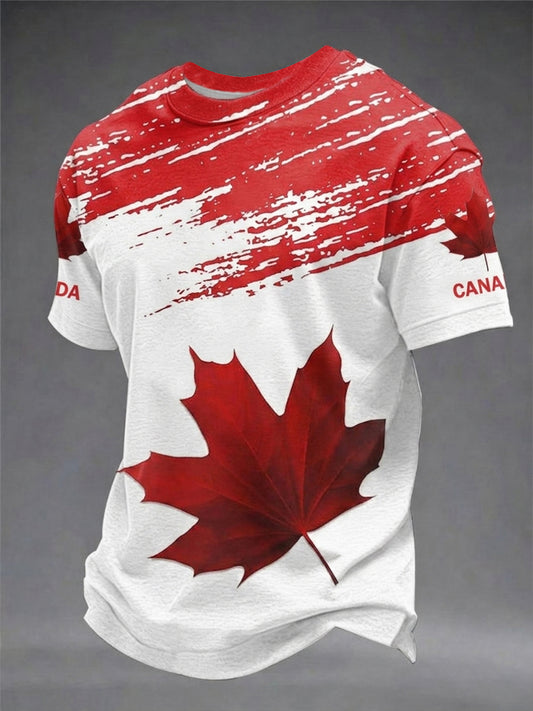 Men's Happy Canada Day Canadian Maple Leaf  Print Casual Tee