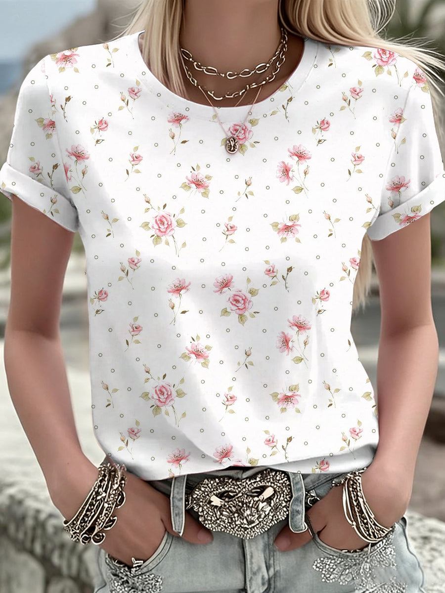 Women's Pink Flowers Printed T-shirt