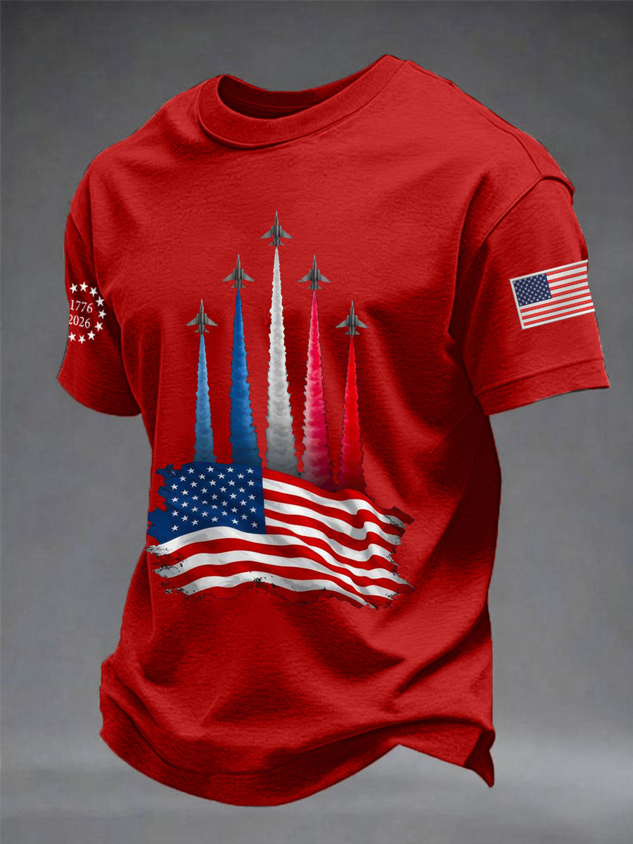 Men's Independence Day American Flag Jet Planes Print Casual Tee