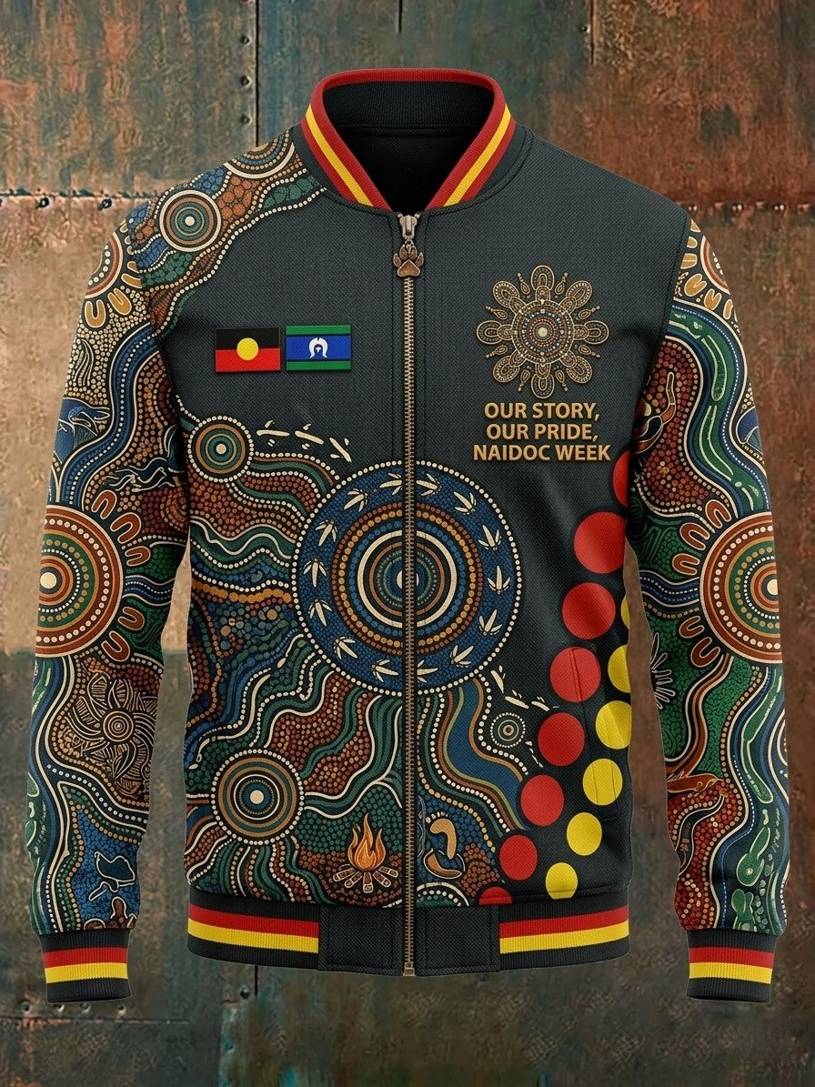 Men's AU Aboriginal Culture Printed  Casual Sporty Stand Collar Jacket