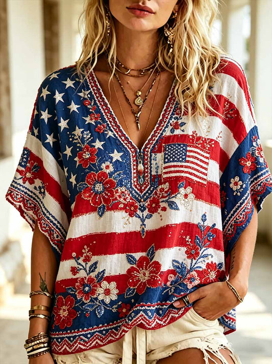 Women's American Independence Day Print Casual T-shirt