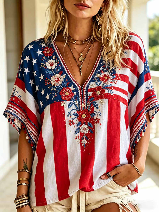 Women's American Independence Day Print Casual T-shirt