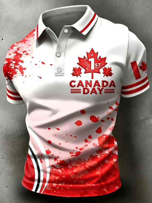  Men's Canada Day Print Polo Collar Casual Short Sleeved Shirt