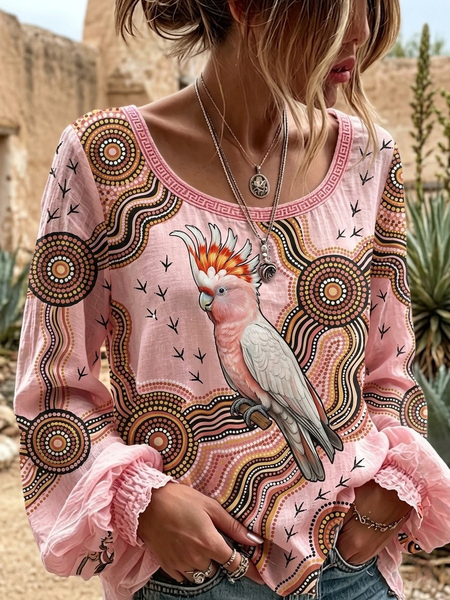 Women's AU Cockatoo Aboriginal Art NAIDOC Week Printed Top