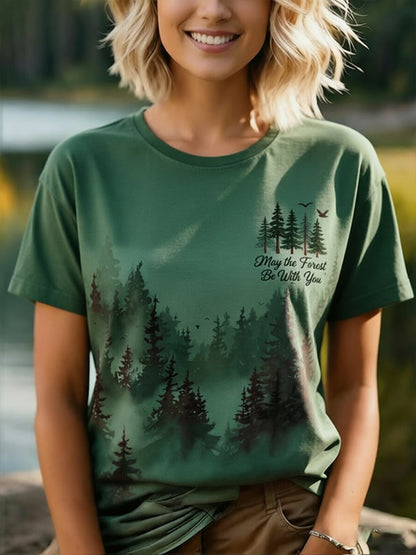 Women's May The Forest Be With You Printed Casual T-Shirt