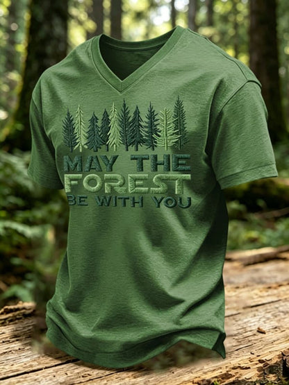 Men's May The Forest Be With You Printed V-neck T-shirt