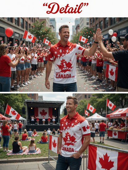 Men's Canada Day Print Polo Collar Casual Short Sleeved Shirt