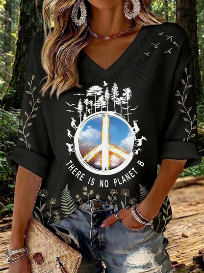 Women's There Is No Planet B Printed Waffle T-shirt