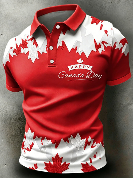 Men's Canada Day Print Polo Collar Casual Short Sleeved Shirt