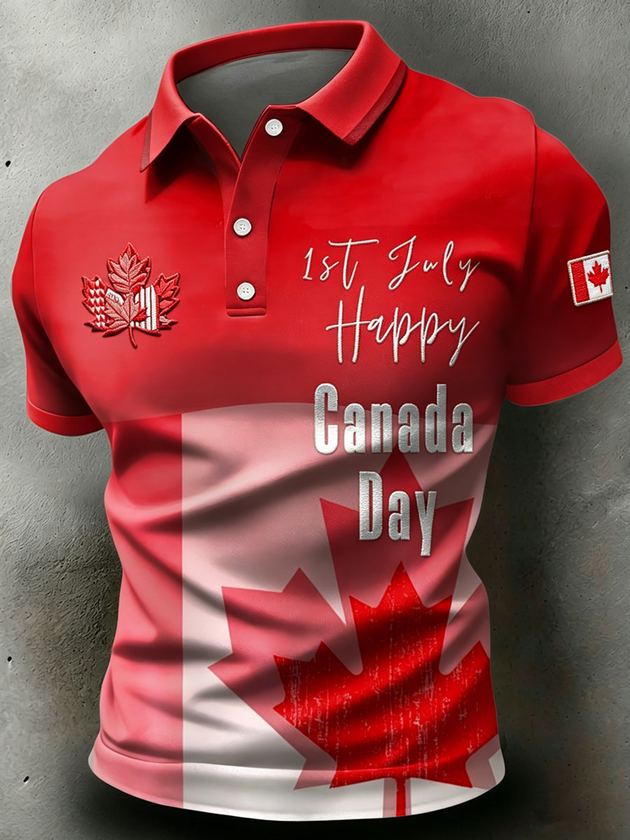 Men's Canada Day Print Polo Collar Casual Short Sleeved Shirt