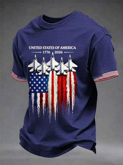 Men's Independence Day USA Flag Jet Print Casual Tee