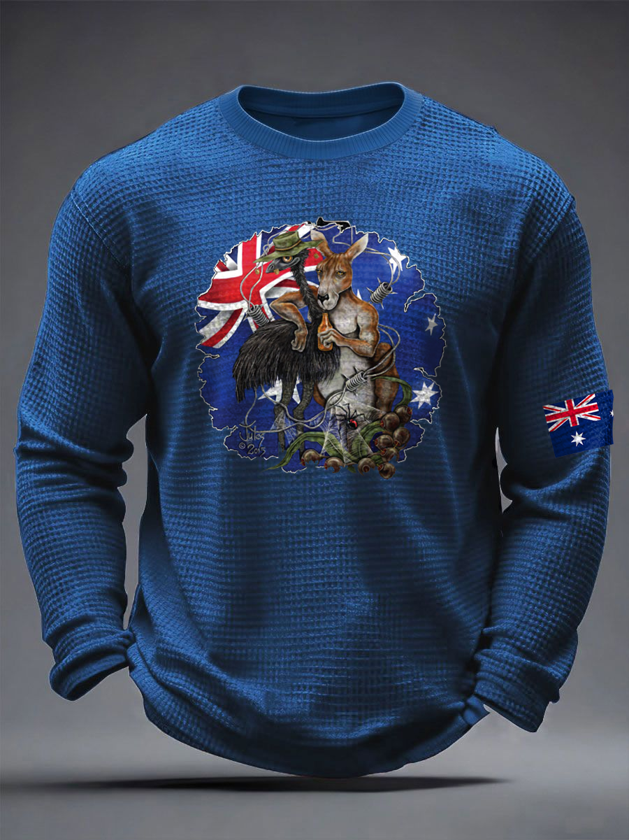Men's Australian kangaroo print Waffle Long Sleeve T-Shirt