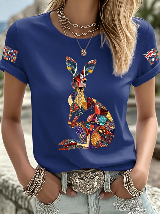 Women's Australian kangaroo print Iron On Short Sleeve T-Shirt