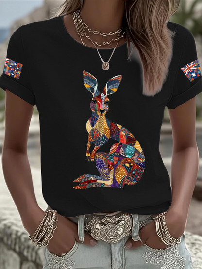 Women's Australian kangaroo print Iron On Short Sleeve T-Shirt