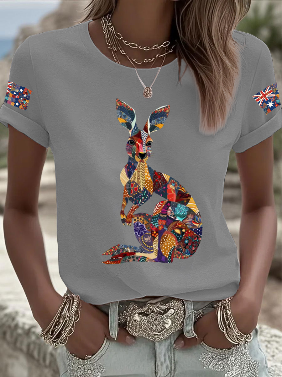 Women's Australian kangaroo print Iron On Short Sleeve T-Shirt