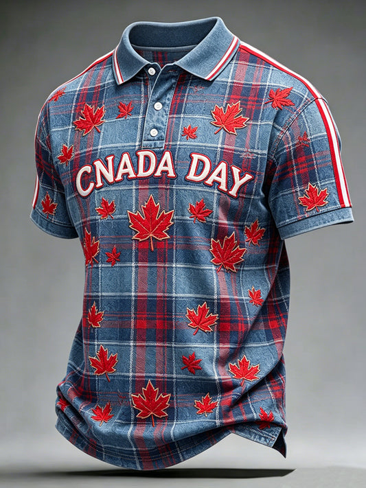 Men's Canada Day Print Polo Collar Casual Short Sleeved Shirt