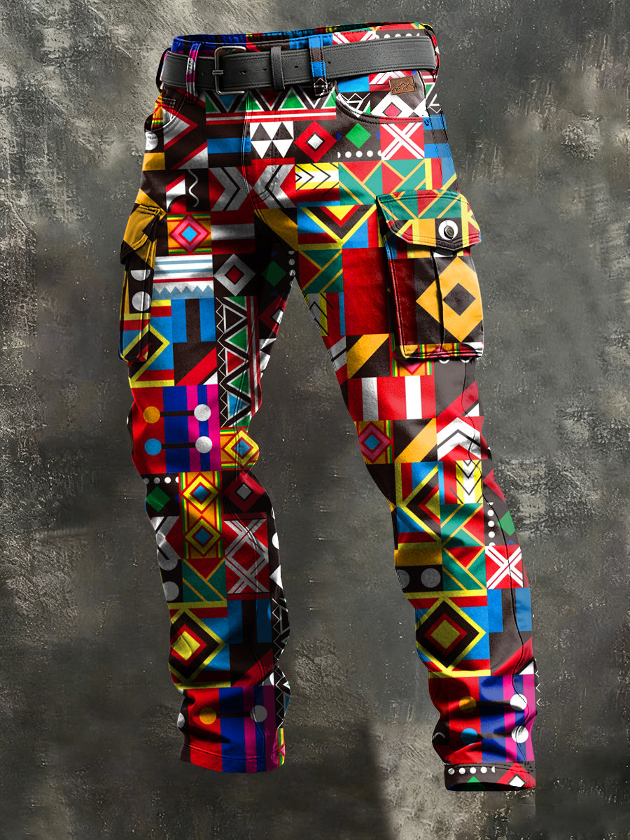 Men's Retro Vacation Business Art Print Casual Workwear Trousers