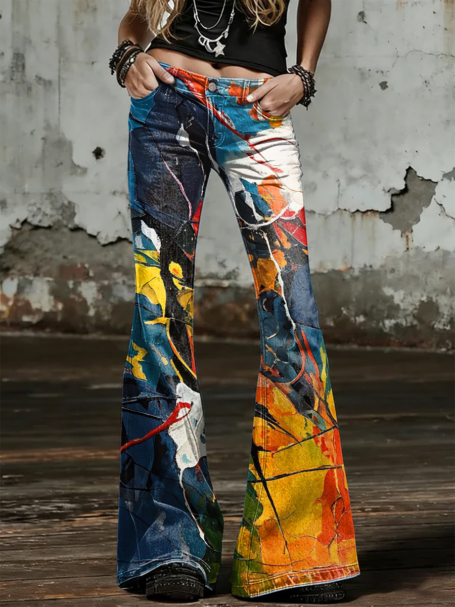 Women's Psychedelic Art Print Flared Trousers